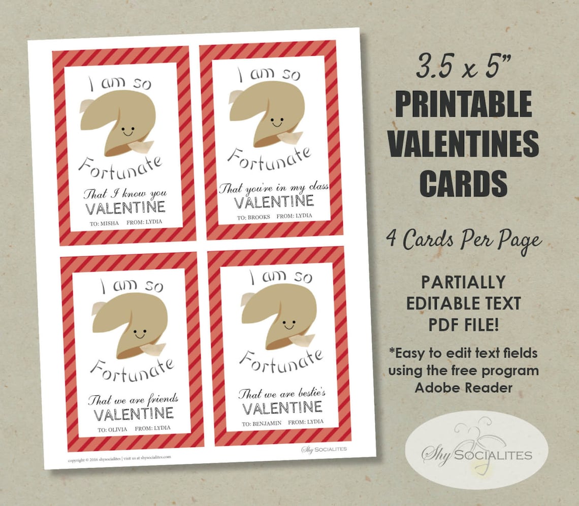 Fortune Cookie Printable Valentines INSTANT DOWNLOAD Etsy