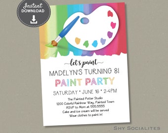 Paint Party Invitation | Art Party, Pottery Painting Birthday, Craft Party, Art Night | Instant Download TEMPLATE | Editable Text PDF
