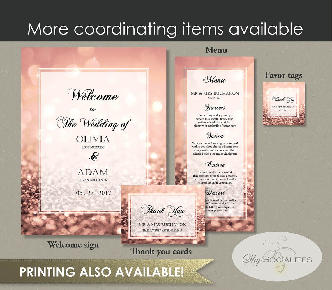 Rose Gold Bokeh Sparkles Printable Wine Bottle Labels Blush Etsy