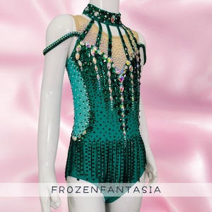 Emerald Green Rhinestone-Encrusted Fringe Art Gymnastics Leotard - Sparkling Competition & Performance Wear for Girls/Women