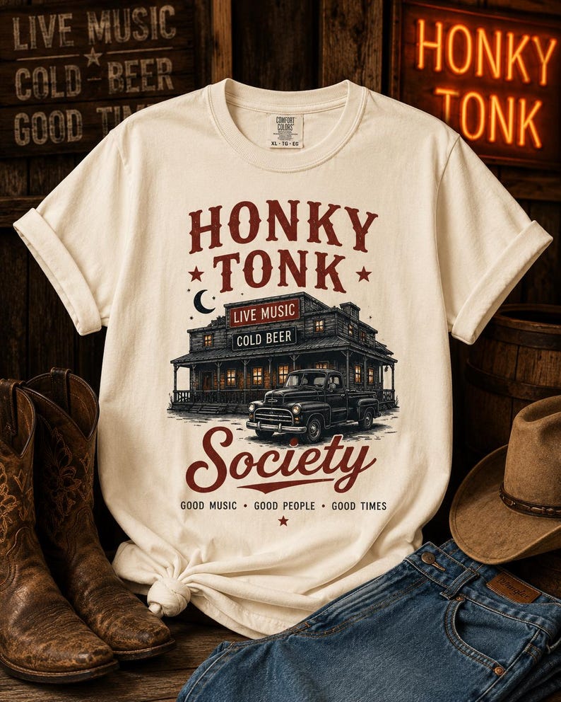 Honky Tonk Society T-Shirt, Vintage Saloon Live Music Tee