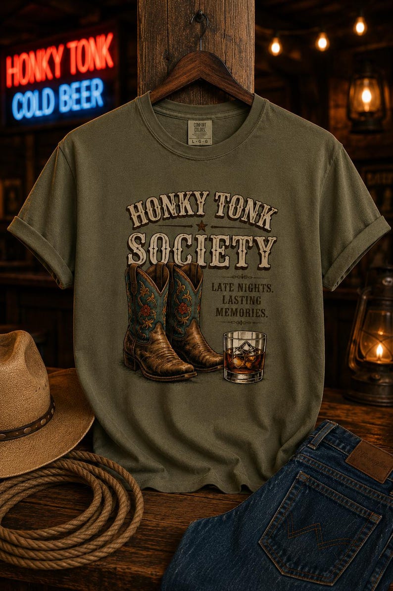 Honky Tonk Society Cowboy Boots Whiskey T-Shirt