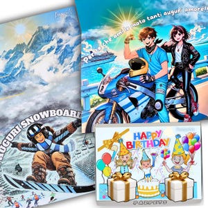 PAZPETS – Biglietti Auguri Compleanno Illustrati (Set da 5) – Disegni Originali Uomo Donna Bambino – Formato 21x15 cm – Regalo Unico