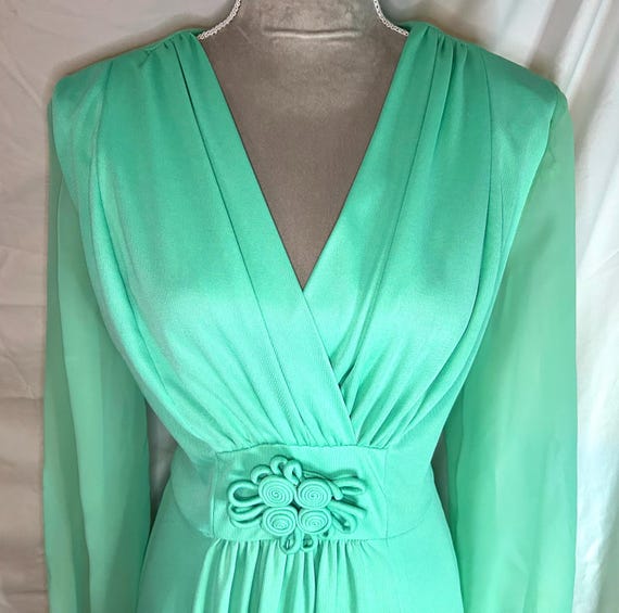 mint green maxi dress long sleeve Mint Printed Mesh One Sleeve Maxi Dress With Slit