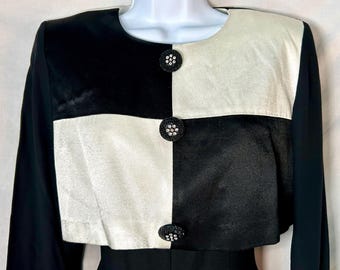 Vintage 80s Studio Nite Black, White Colorblock Cropped Jacket Party Jumpsuit, Size 6
