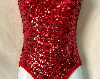 Vintage 60s/70s Collectible Red Sequin Knit Performance Bodysuit, Size XS/S