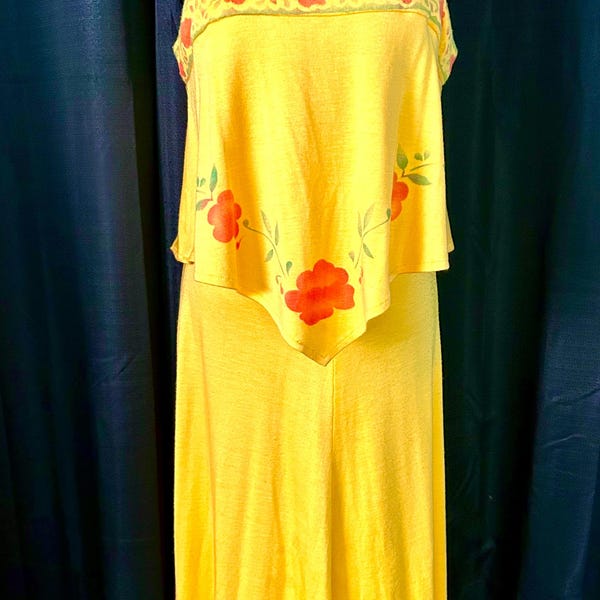 Vintage ‘70s Jody T of California Yellow, Orange Floral Boho Dress, Size S