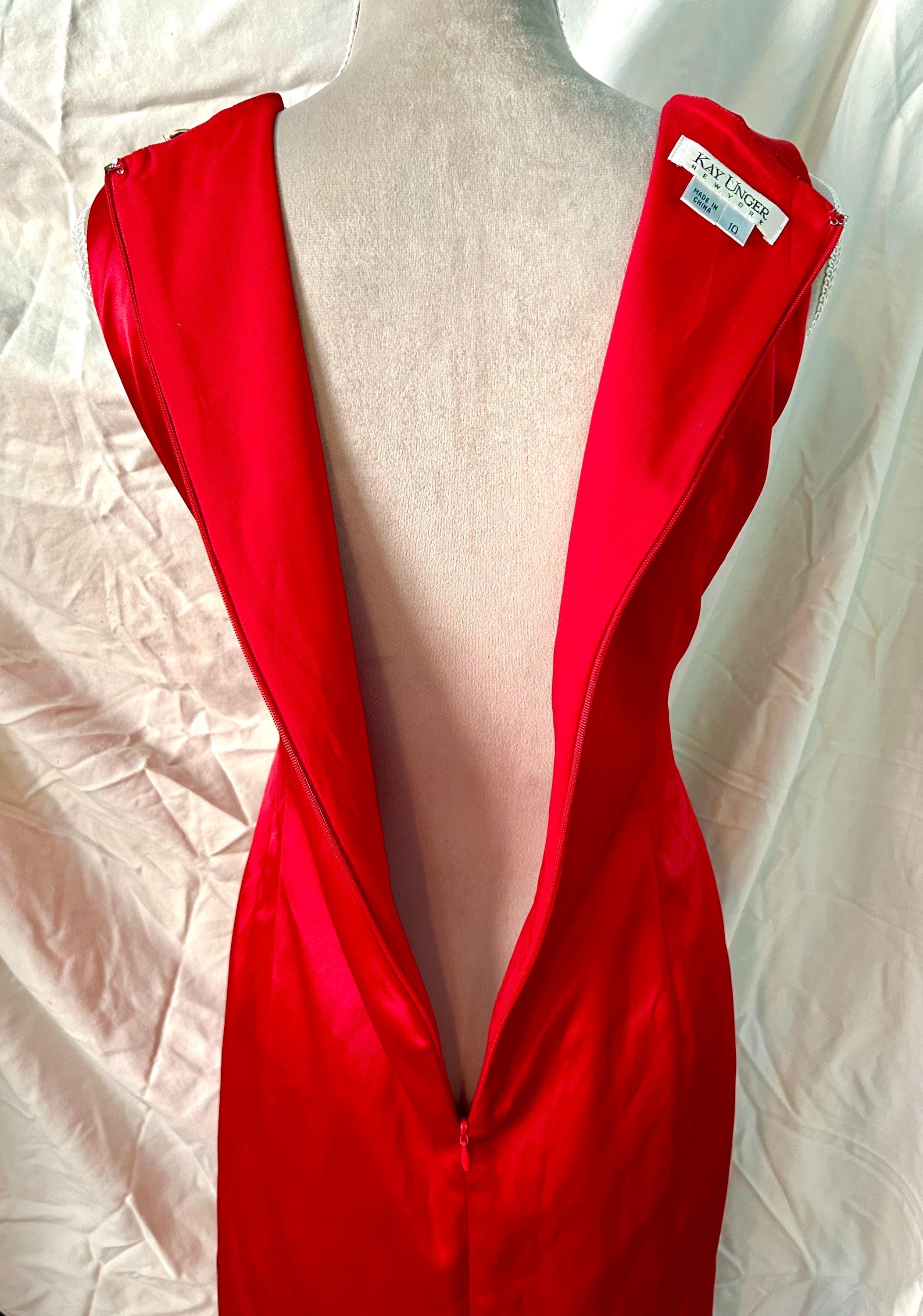 kay unger red dress Y2K Deadstock Kay Unger Silk Red Multi Beaded Dress
