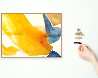 Original painting | Sunflower 4 - Original watercolor painting, abstract art, close-up of sunflower petals abstract shapes and pencil lines