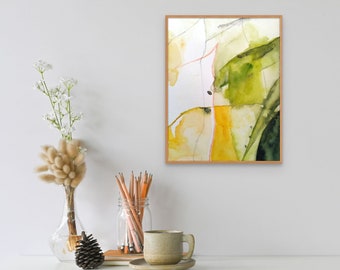Painting | Sunflower 3 | Original watercolor painting, abstract art, close-up of sunflower petals abstract shapes and pencil lines