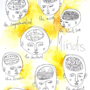 Original drawing | Minds - original watercolor and ink drawing and painting