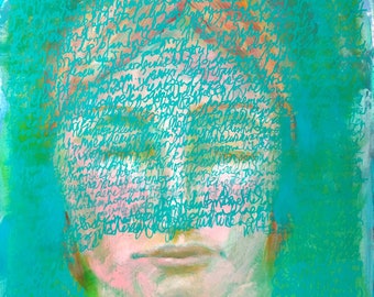 Whiplash - pintura acrílica original de técnica mixta - Pintura acrílica de retrato abstracto para los amantes del arte contemporáneo y del arte brut outsider