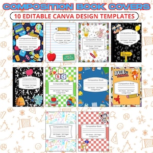 10 Composition Book Cover Designs | Canva Editable Templates | Back to School | Customizable Printable Notebook Covers