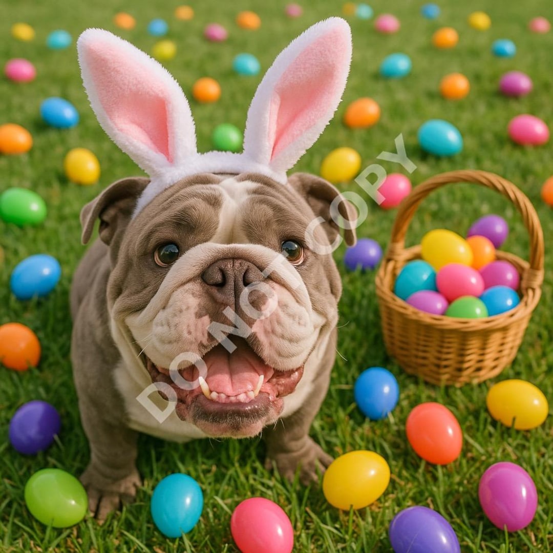 Bulldog Easter Bunny Pillow Case | Red & White Colored Female main image 1