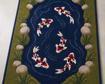 Koifiskmatta, handtuftad ullmatta, japansk dammmatta, zenträdgårdsdekor