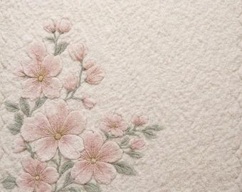 Hand Tufted Cream Floral Rug – Pink Blossoms, Scalloped Edge Area Rug