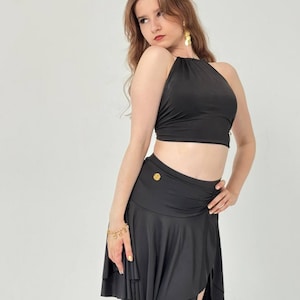 Black Latin Dance Costume – Women’s Two-Piece Set (Top & Skirt)