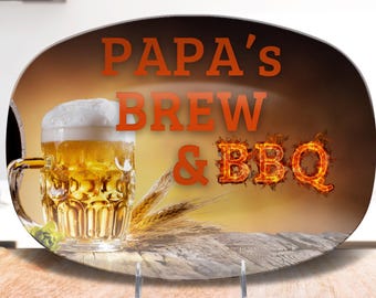Brew and BBQ Personalized BBQ Platter, Custom Grill Gift for Dad or Grandpa, Father's Day Gift, BBQ Serving Tray for Him