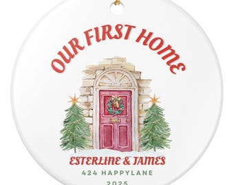 Adorno de cerámica, decoración personalizada para el hogar, regalo para el primer hogar, adorno navideño personalizado, regalo de inauguración, decoración para el nuevo hogar.