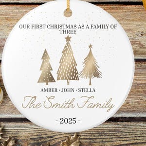 Family Of Three Christmas Ornament, Custom New Family Ornament, Baby&#39;s First Christmas Ornament, Personalized Family Ornament