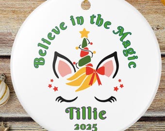 Ceramic Ornament, Gift for Unicorn Lovers, Believe in Magic Decor, Personalized Christmas Bauble, Holiday Tree Decoration, Magical Gift Idea