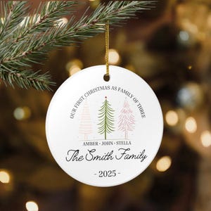 Ceramic Decoration Ornament, &#39;Our First Christmas as a Family of Three&#39; Personalized Ornament, Family Ornament, Holiday Decor, Christmas