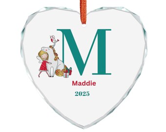 Personalized Unicorn Crystal Glass Ornament - Letter and Name Customized Gift, Holiday Decoration, Christmas Tree Ornament, Birthday