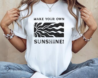 Crea tu propia camiseta de sol: camiseta gráfica retro, vibras positivas