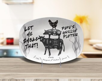 Let Me Smoke that Platter Personalized BBQ Platter, Custom Grill Gift for Dad or Grandpa, Father's Day Gift, Custom Name Plate, BBQ Serving