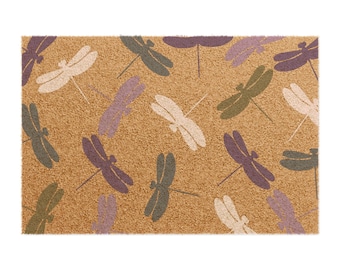 Felpudo de libélula, alfombra colorida para exteriores, felpudo de bienvenida con mariposas, decoración de insectos para la entrada, acento vibrante para el porche, regalo para amantes de los insectos