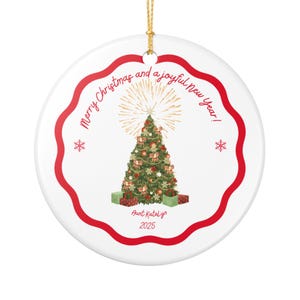 Ceramic Ornament, Personalized Gold Star Merry Christmas and Happy New Year Decoration, Holiday Tree Ornament, Festive Christmas Bauble,