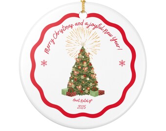 Adorno de cerámica, estrella dorada personalizada, decoración de Feliz Navidad y Feliz Año Nuevo, adorno para árbol navideño, bola navideña festiva,