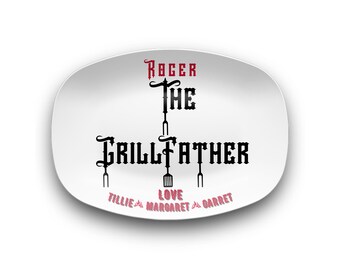 Plato GRILLFATHER Plato personalizado para barbacoa, regalo personalizado para papá o abuelo, regalo del Día del Padre, placa con nombre personalizada, para servir barbacoa