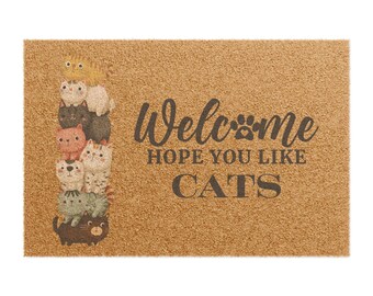 Felpudo para amantes de los gatos: Felpudo de bienvenida con la frase "Espero que te gusten los gatos", felpudo divertido para gatos, regalo para mamá gata, decoración para amantes de los gatos, regalo de inauguración de la casa.