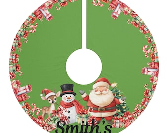 Faldas para árbol de Navidad, decoración navideña personalizada, regalo de Papá Noel y muñeco de nieve en acuarela, tapete para árbol de Navidad, decoración festiva de invierno para el hogar.