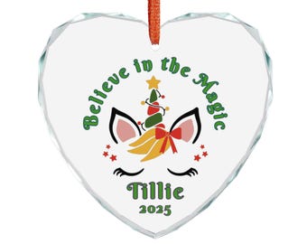Crystal Glass Ornament Ornament, Gift for Unicorn Lovers, Believe in Magic, Personalized Christmas Holiday Tree Decoration,Magical Gift Idea