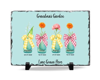 Mason Jar Flowers Slate Desk Plaque | Personalized Name Date Keepsake