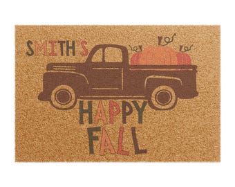 Felpudo de otoño para camión: Felpudo personalizado de bienvenida otoñal, decoración otoñal, felpudo personalizado para exteriores, alfombra rústica estilo granja, porche delantero de temporada.