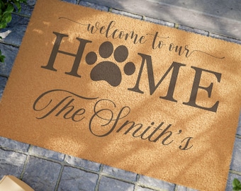 Felpudo personalizado con diseño de pata de perro, alfombra de bienvenida personalizada para amantes de las mascotas, regalo de decoración del hogar, alfombra de entrada, regalo de inauguración de la casa