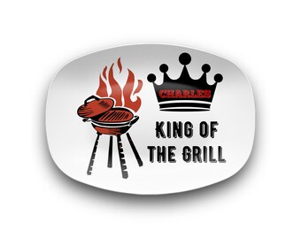 King of the Grill Personalized BBQ Platter, Custom Grill Gift for Dad or Grandpa, Father's Day Gift, Custom Name Plate, BBQ Serving Tray