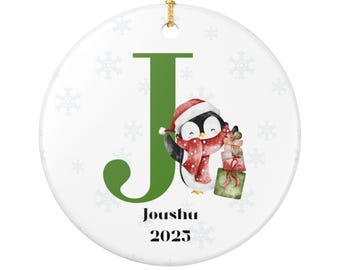 Letter Name Ornaments - Custom Initial Ornament - 2025 Family Ornament -Penguin Letter Ornament - Monogram Christmas Ornament