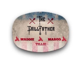 Grill Father Patriotic Platter Custom Grill Gift for Dad or Grandpa, Father's Day Gift, Custom Name Plate, BBQ Serving Tray for Him