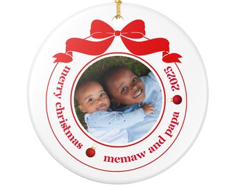 Adorno de cerámica, decoración personalizada con imagen de nietos para abuelos, regalo familiar personalizado, adorno navideño, recuerdo navideño.