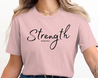 力強い詩篇118:14のインスピレーションTシャツ、信仰に基づいたモチベーションTシャツ、元気づけるクリスチャンアパレル、聖書の一節シャツ、励ましの贈り物