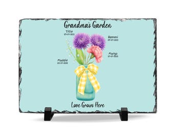 Floral Mason Jar Bouquet Slate Desk Plaque | Personalized Memorial Decor