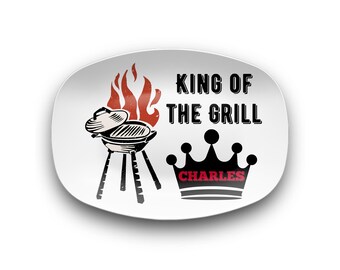 Bandeja King of the Grill, bandeja personalizada para barbacoa, regalo personalizado para papá o abuelo, regalo del Día del Padre, placa con nombre personalizada, bandeja para servir barbacoa.