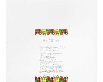 Handwritten Recipe Tea Towel | Floral Border, Kitchen Decor