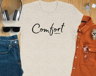 心に響く慰めの言葉Tシャツ、詩篇23篇4節の聖書の言葉Tシャツ、信仰に基づいたグラフィックTシャツ、キリスト教の励ましのギフト