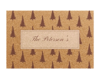 Personalized Pine Tree Pattern Doormat | Custom Name Welcome Mat