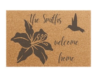 Felpudo de colibrí personalizado: tapete de bienvenida personalizado, regalo de inauguración de la casa, decoración de exteriores, regalo para amantes de las aves, alfombra única para la entrada del hogar.